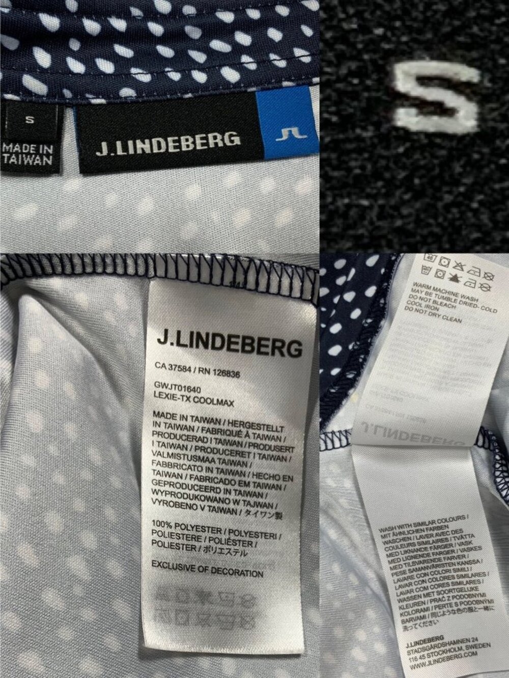 J. Lindeberg Lexie-TX Coolmax Polo Shirt S Blue Polka Dot Golf Tennis - Picture 9 of 16